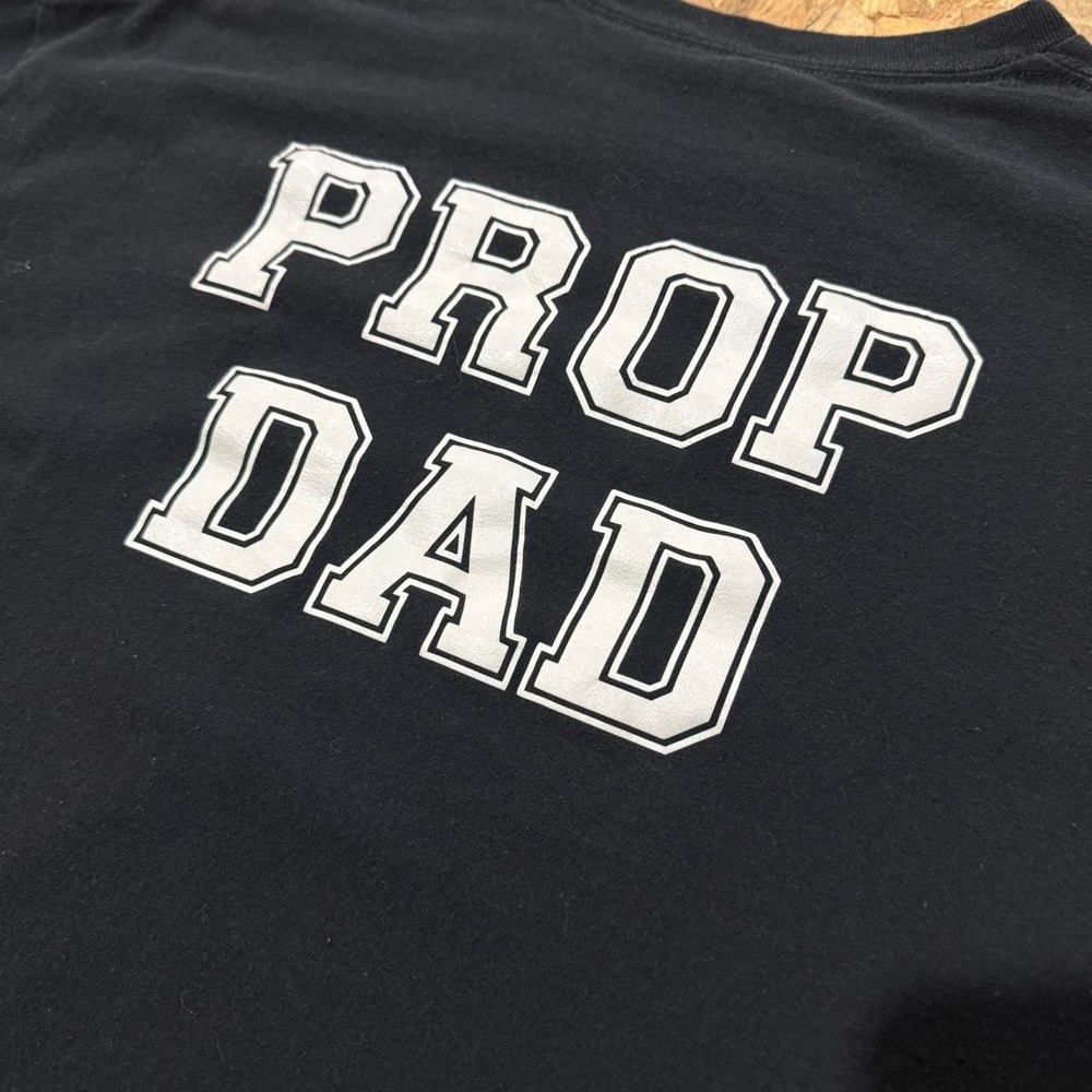 Prop Dad Funny Meme Varsity Back Print Black Graphic T-Shirt Mens XL Dadcore